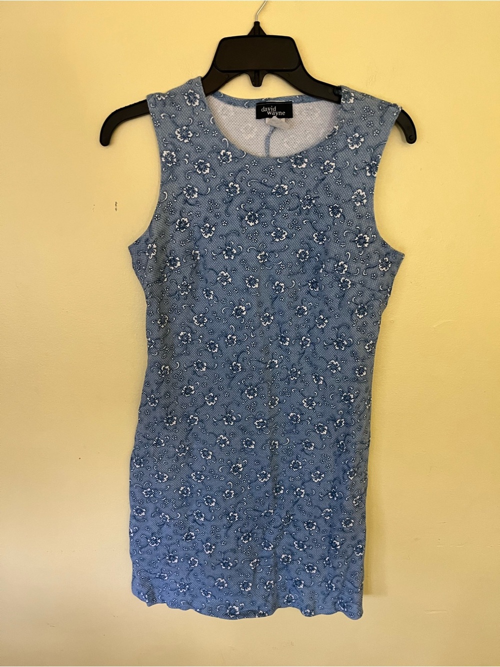 David Wayne Sleeveless Blue Floral Shift Dress Size Small